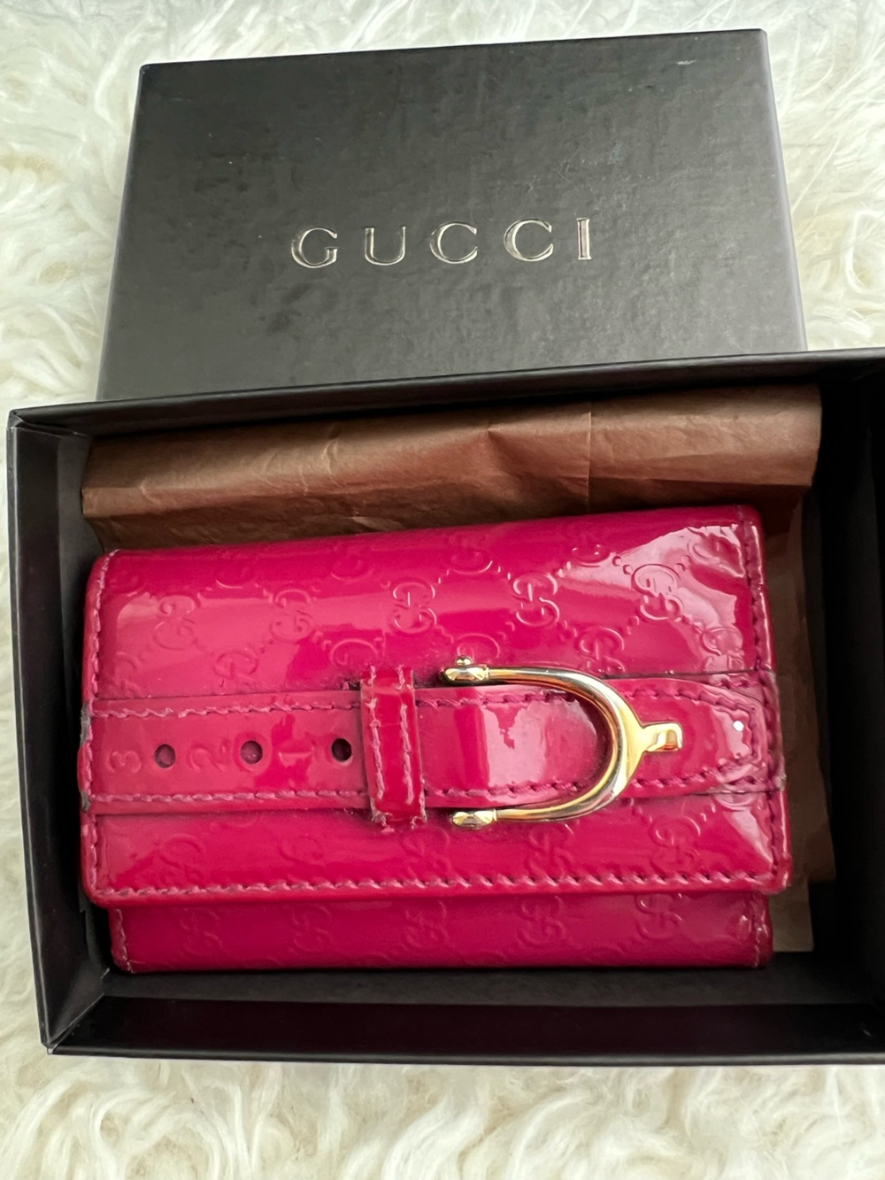 vintage Gucci Microguccissima Patent Leather Key Case/Wallet